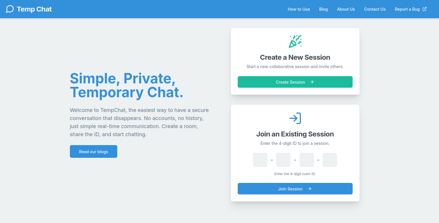 Temp Chat - Main product screenshot demonstrating key features and user interface