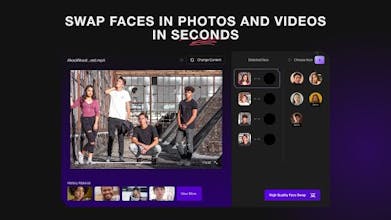 Je recommande une interface présentant une fonctionnalité de glisser-déposer pour un échange de visages parfait dans les photos et les vidéos.