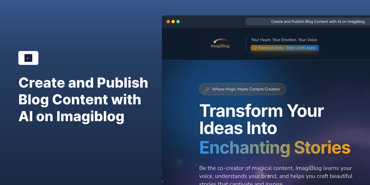 ImagiBlog - Main product screenshot demonstrating key features and user interface