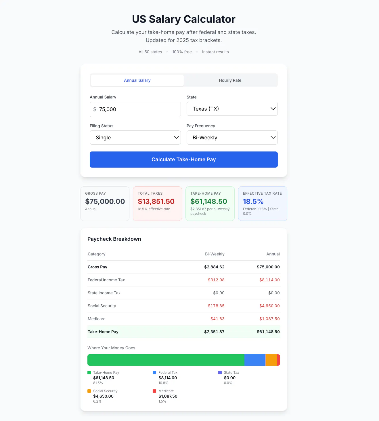 US Salary Calculator 제품 배너
