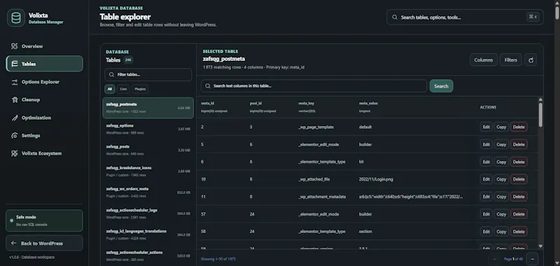 VOLIXTA Database Manager for WordPress screenshot 3