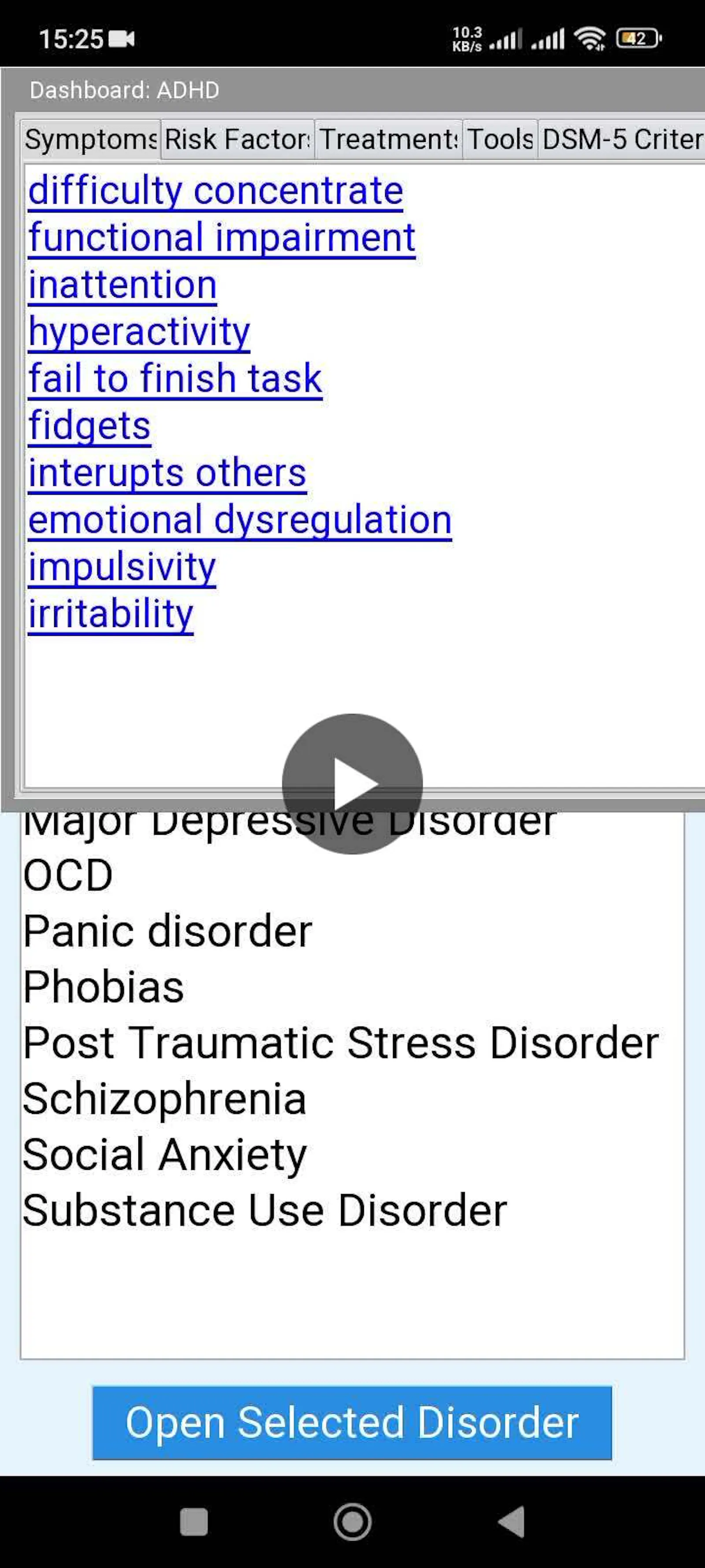SeptaMind mental health reference tool screenshot 2