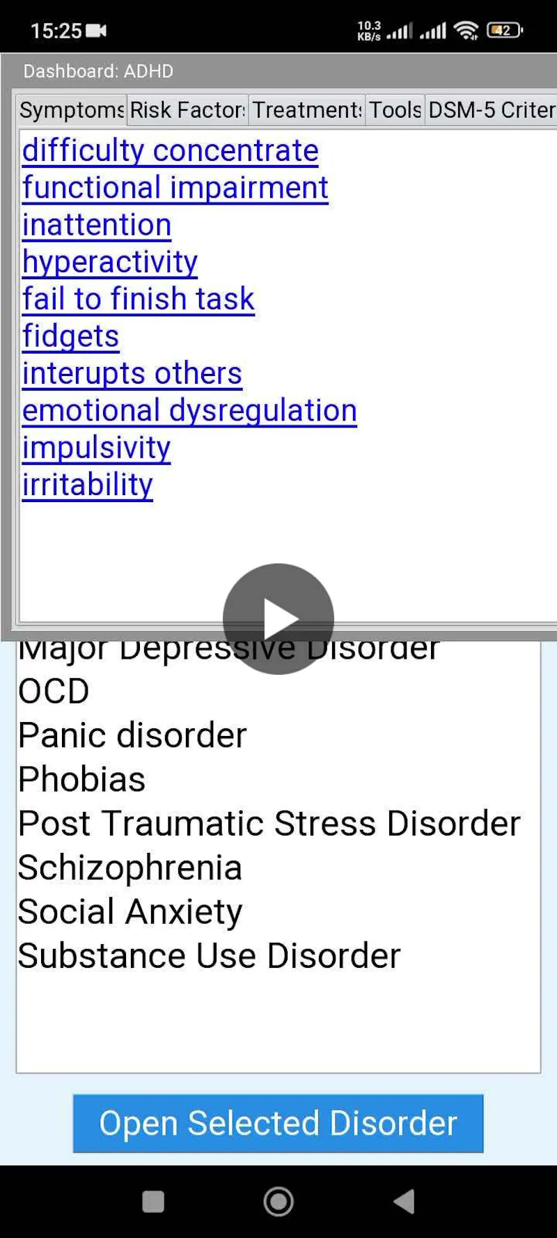 SeptaMind mental health reference tool screenshot 2