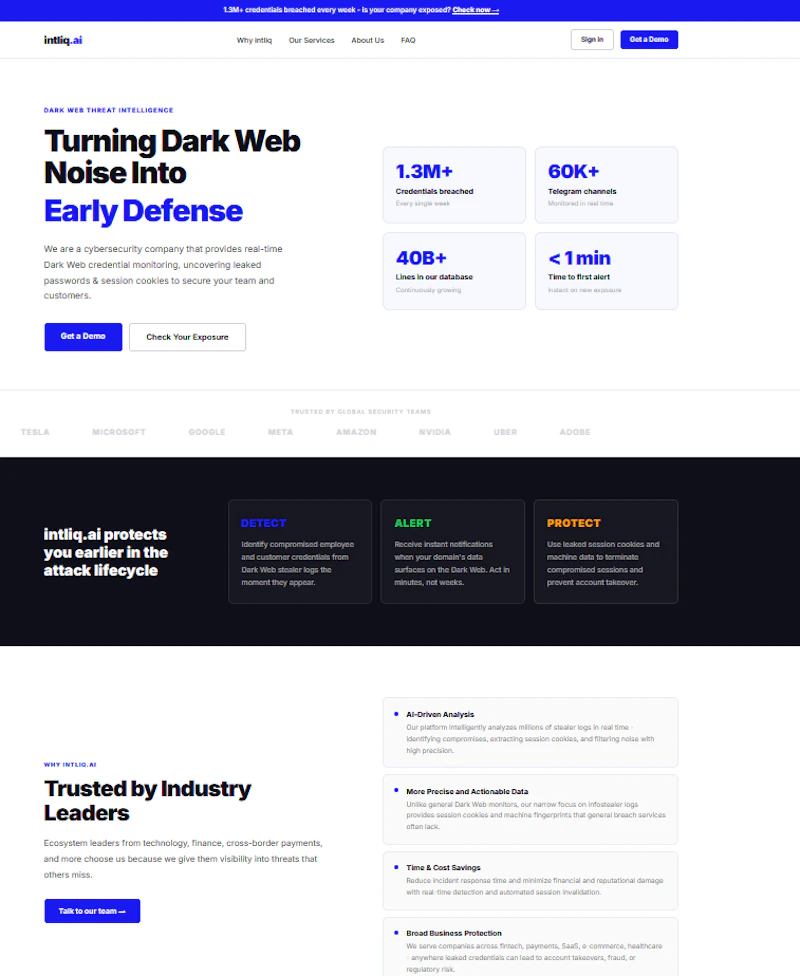 intliq.ai — Dark Web Threat Intelligence screenshot 1