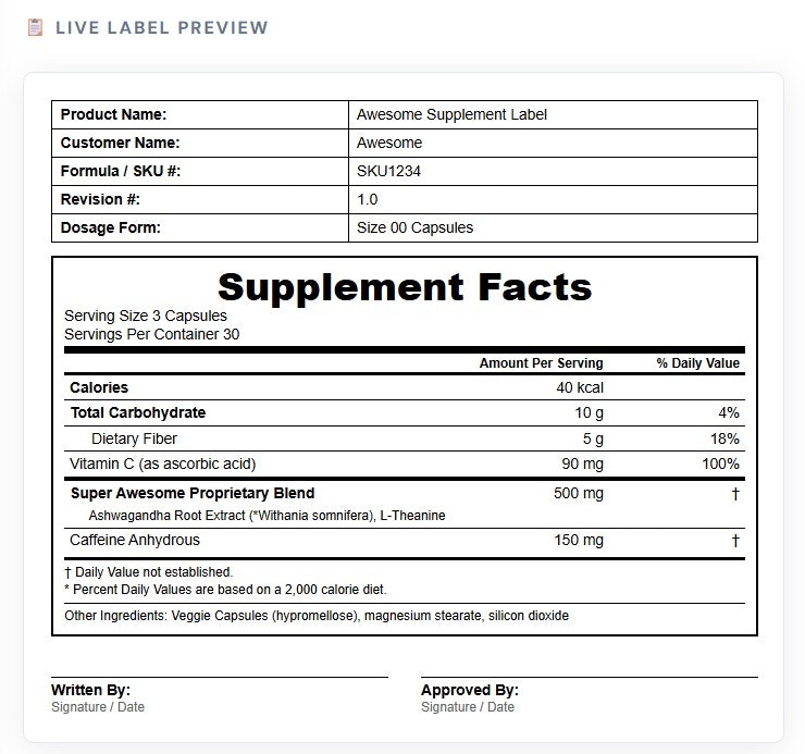 Free Supplement Facts Label Creator