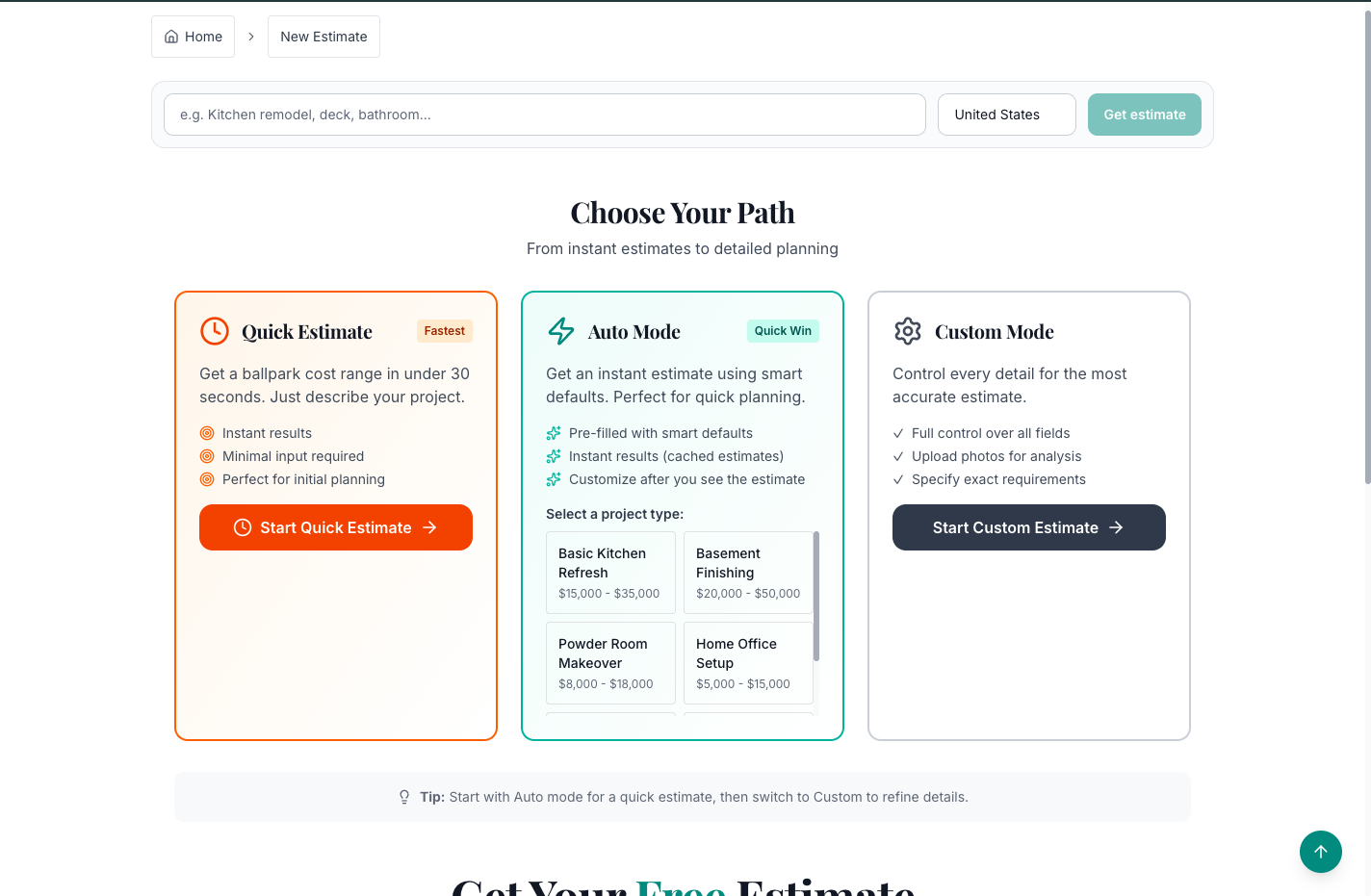 BlueprintAI – AI Cost Estimator - Screenshot 2 showing product features and functionality