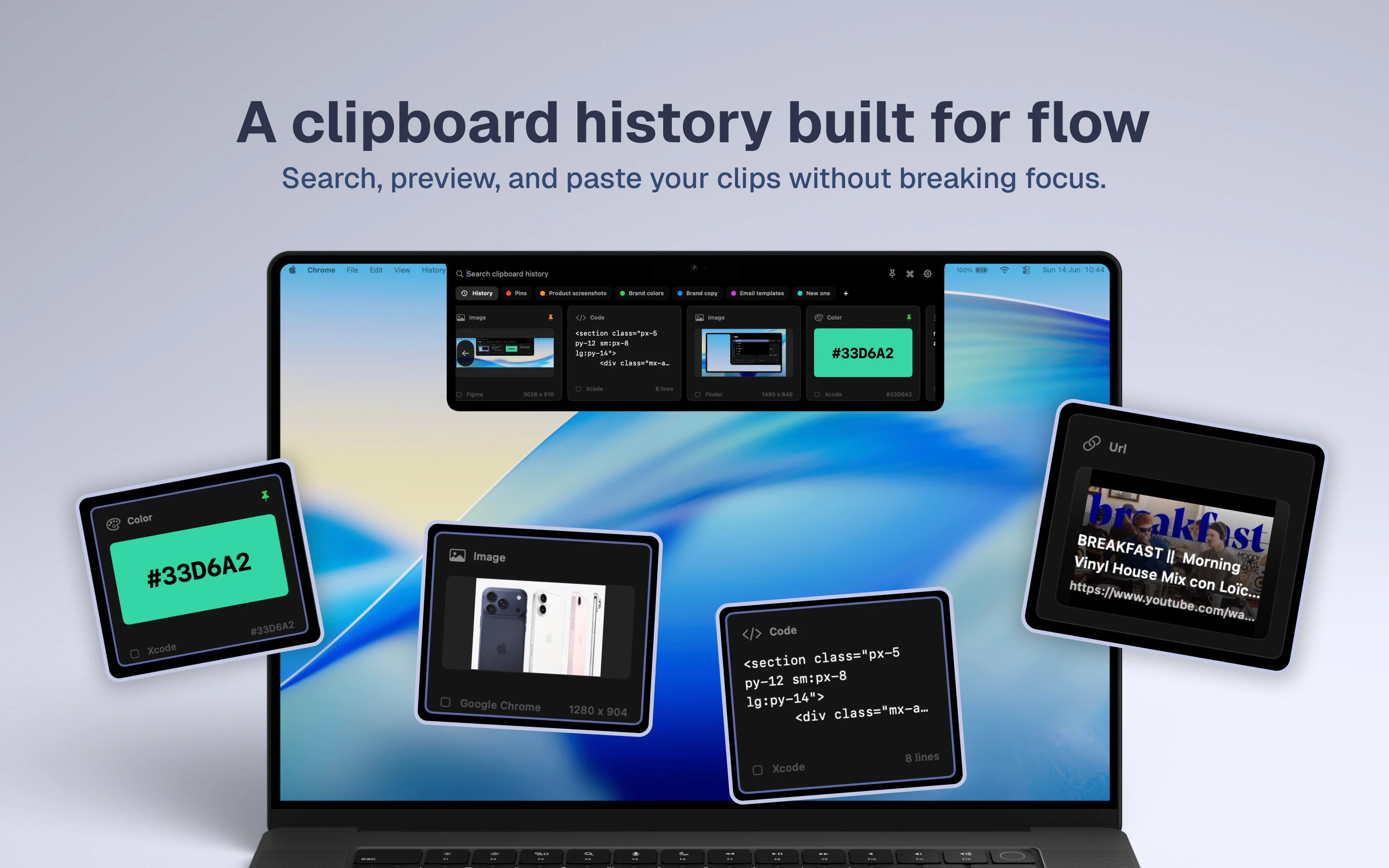 startuptile Cliptop-Clipboard history for Mac right under the notch.