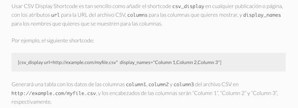 CSV Display Shortcode gallery image