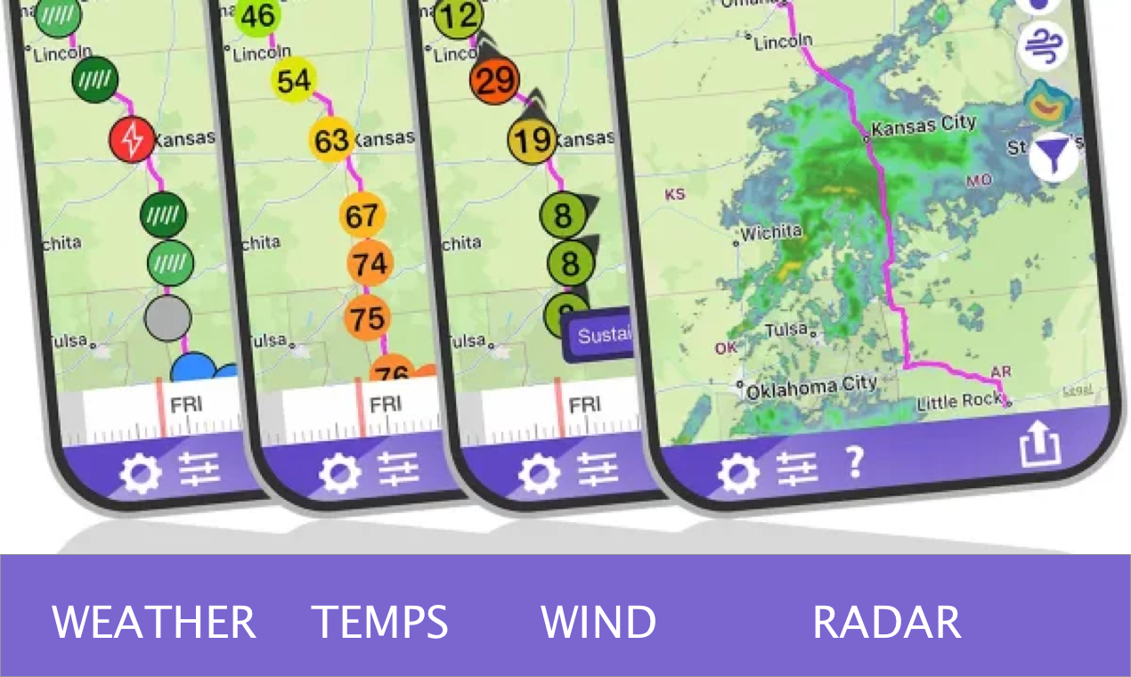 Clima de manejo - Radar de viaje por carretera en tiempo real con capas de datos meteorológicos media 3