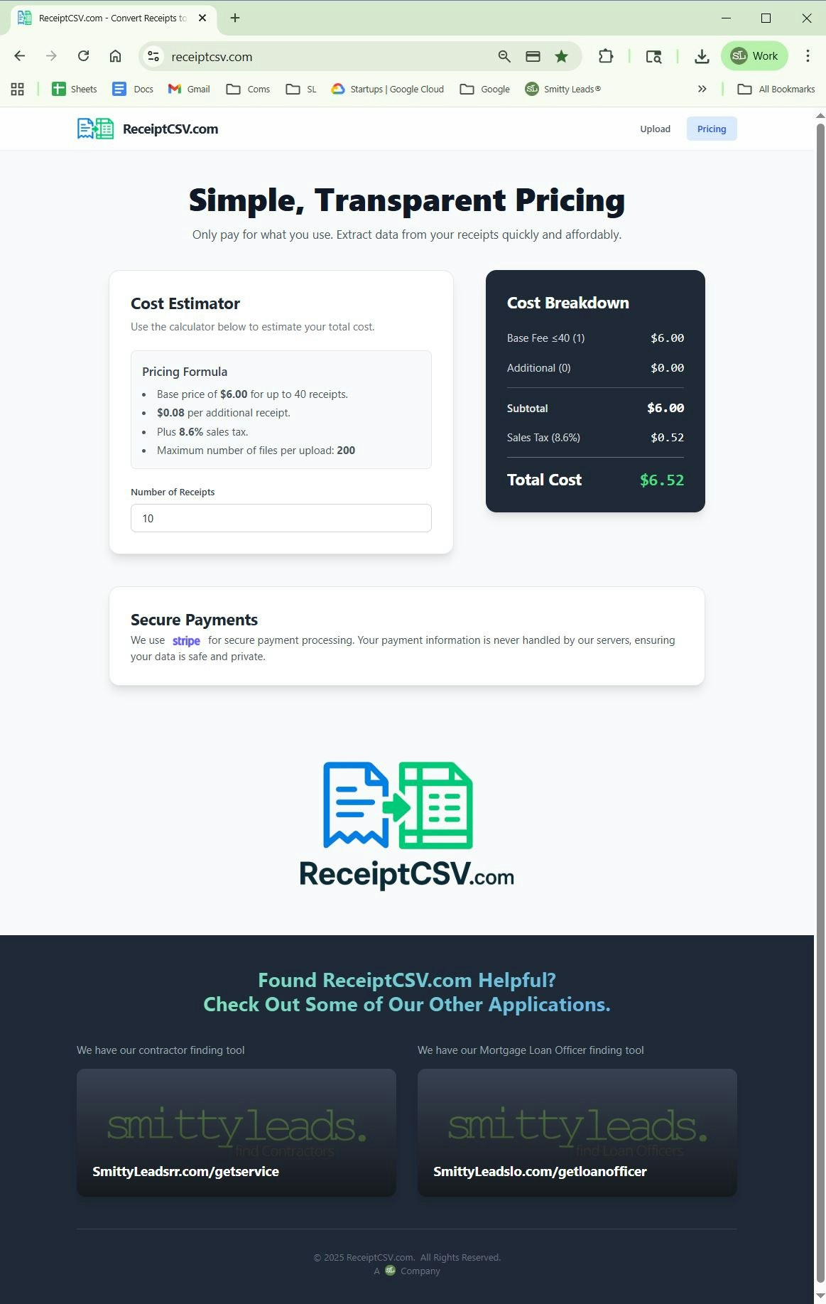 ReceiptCSV.com - Screenshot 3 showing product features and functionality