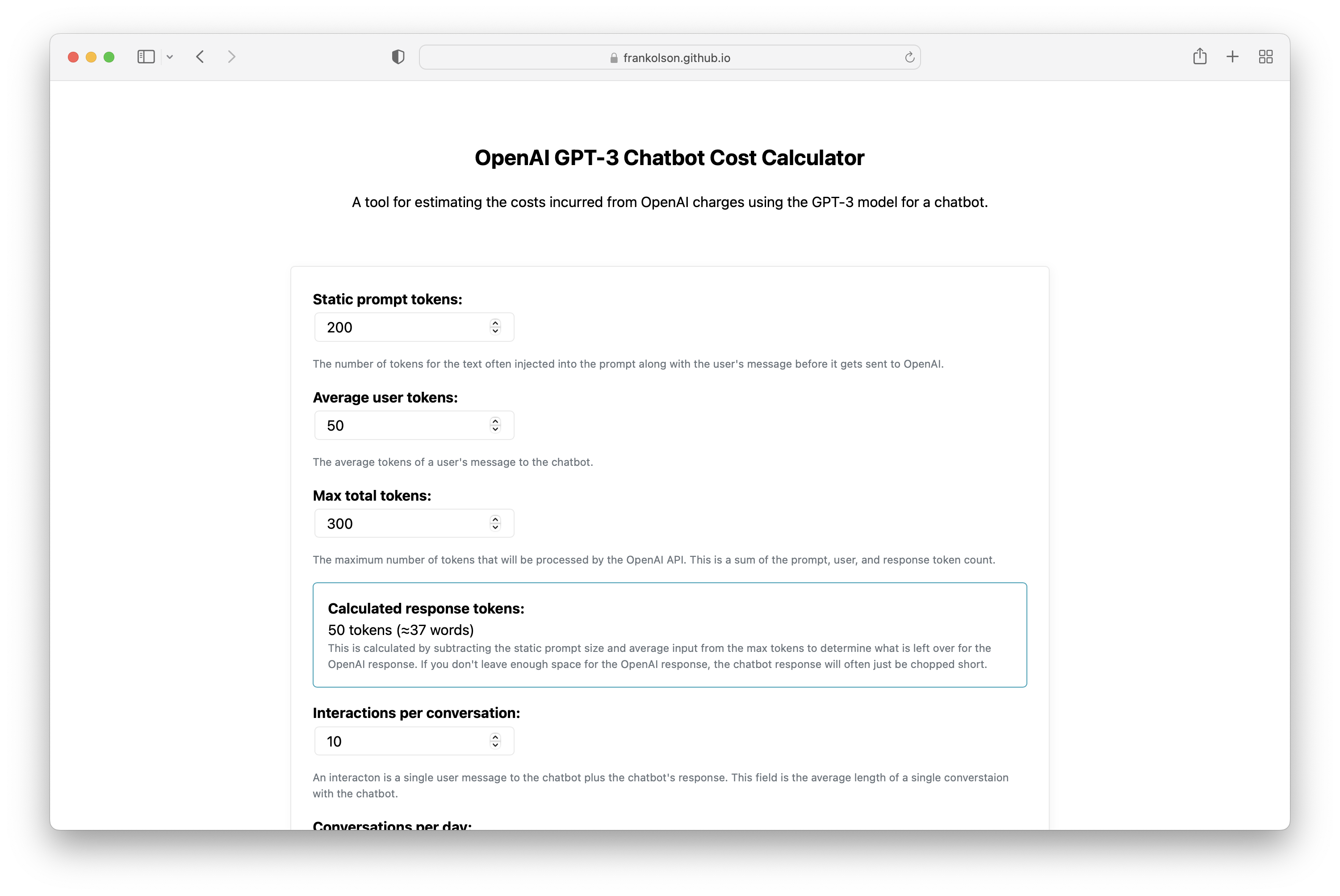 Operai GPT-3 Chatbot Cost Calculator - Estime los costos de usar el modelo GPT-3 para un chatbot. media 1