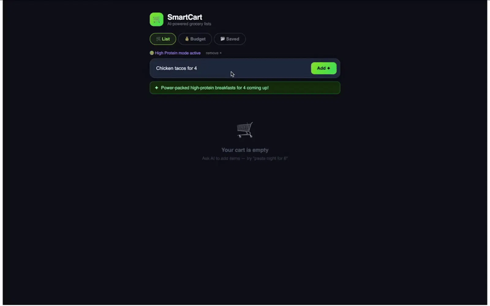 SmartCart — Grocery Lists That Think screenshot 1 (video preview)