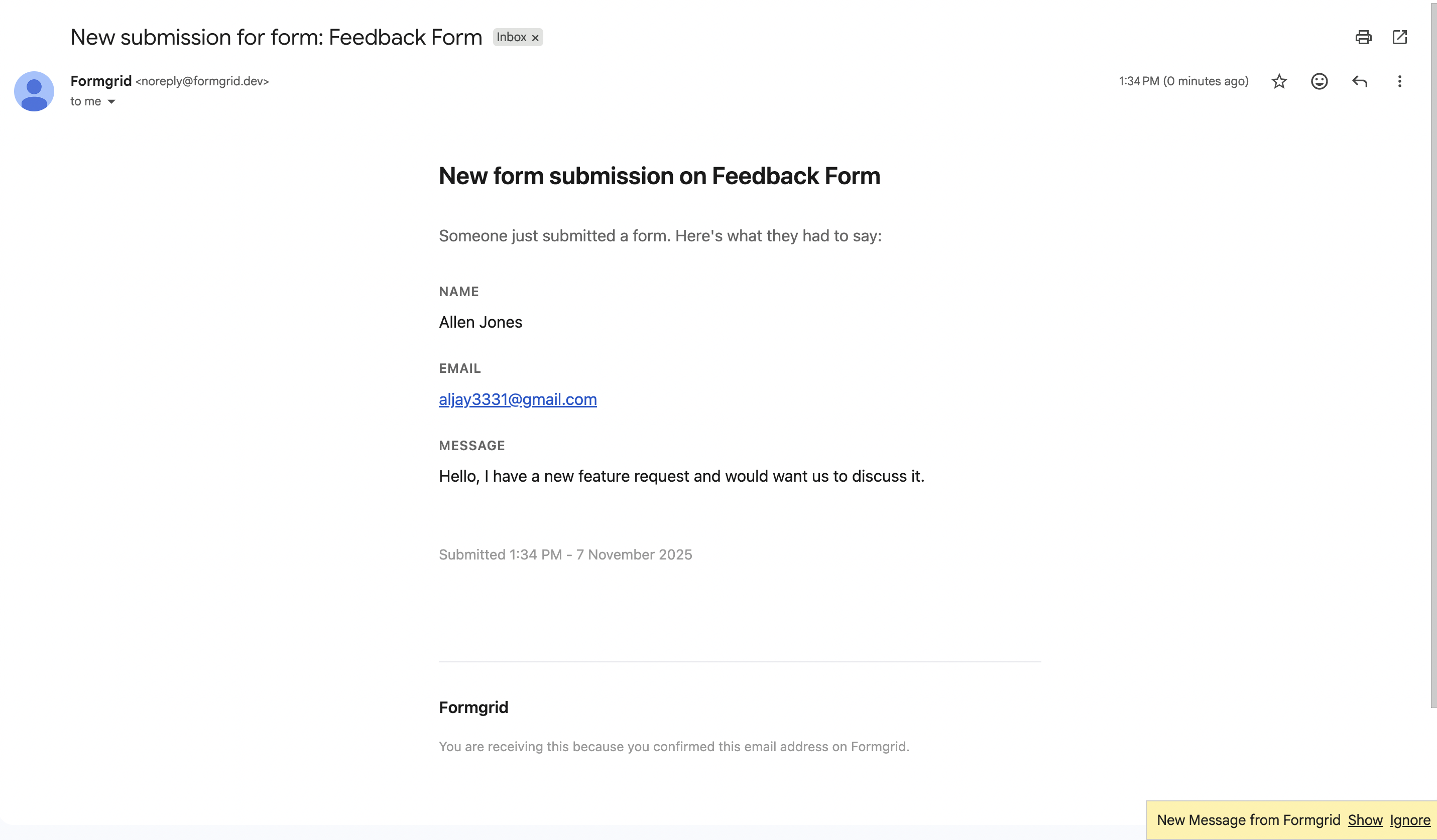 Formgrid:Open-source form submission API gallery image