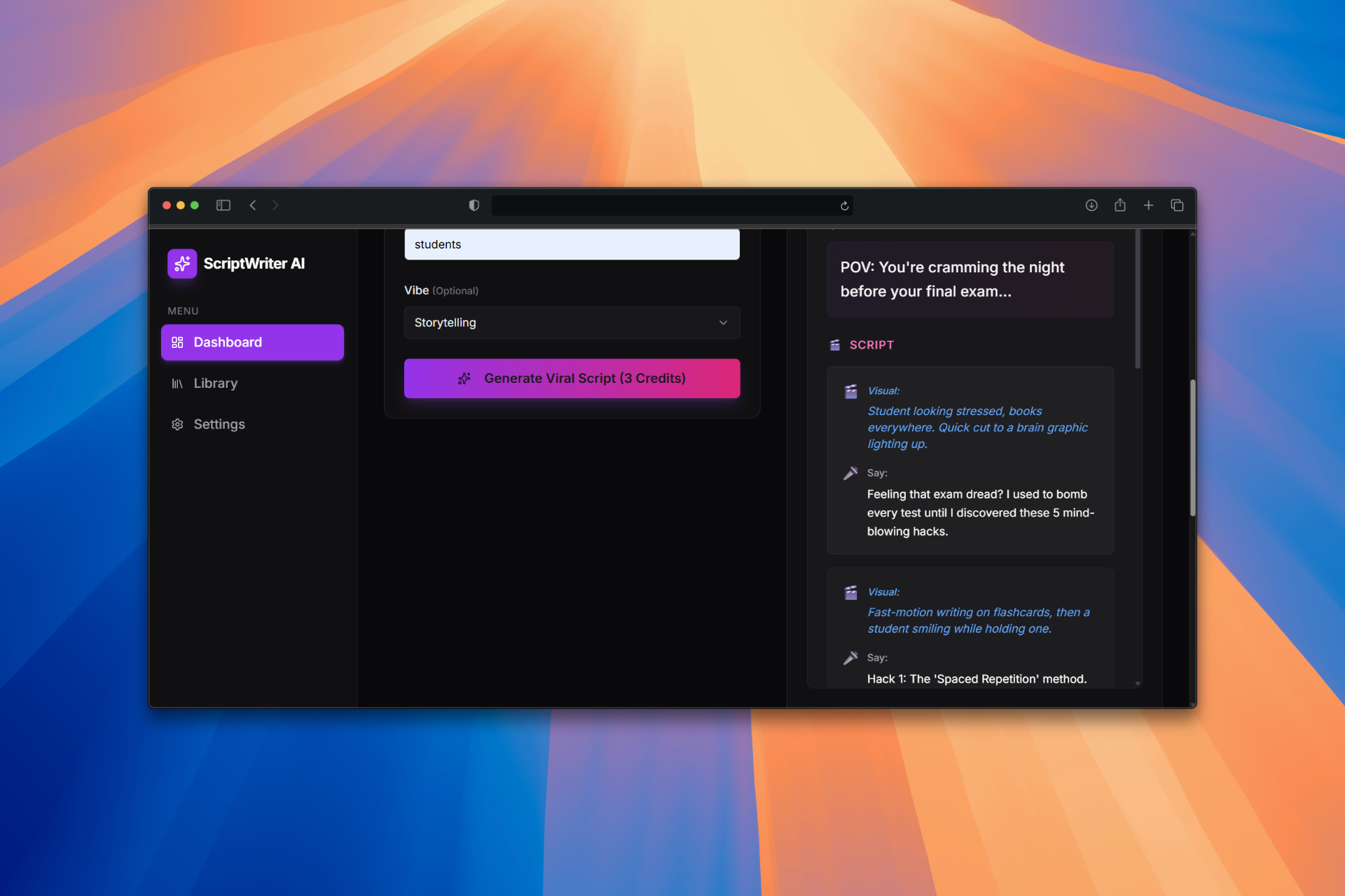 Viral Scriptwritter AI - Screenshot 2 showing product features and functionality