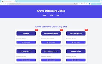 Anime Defenders Codes gallery image