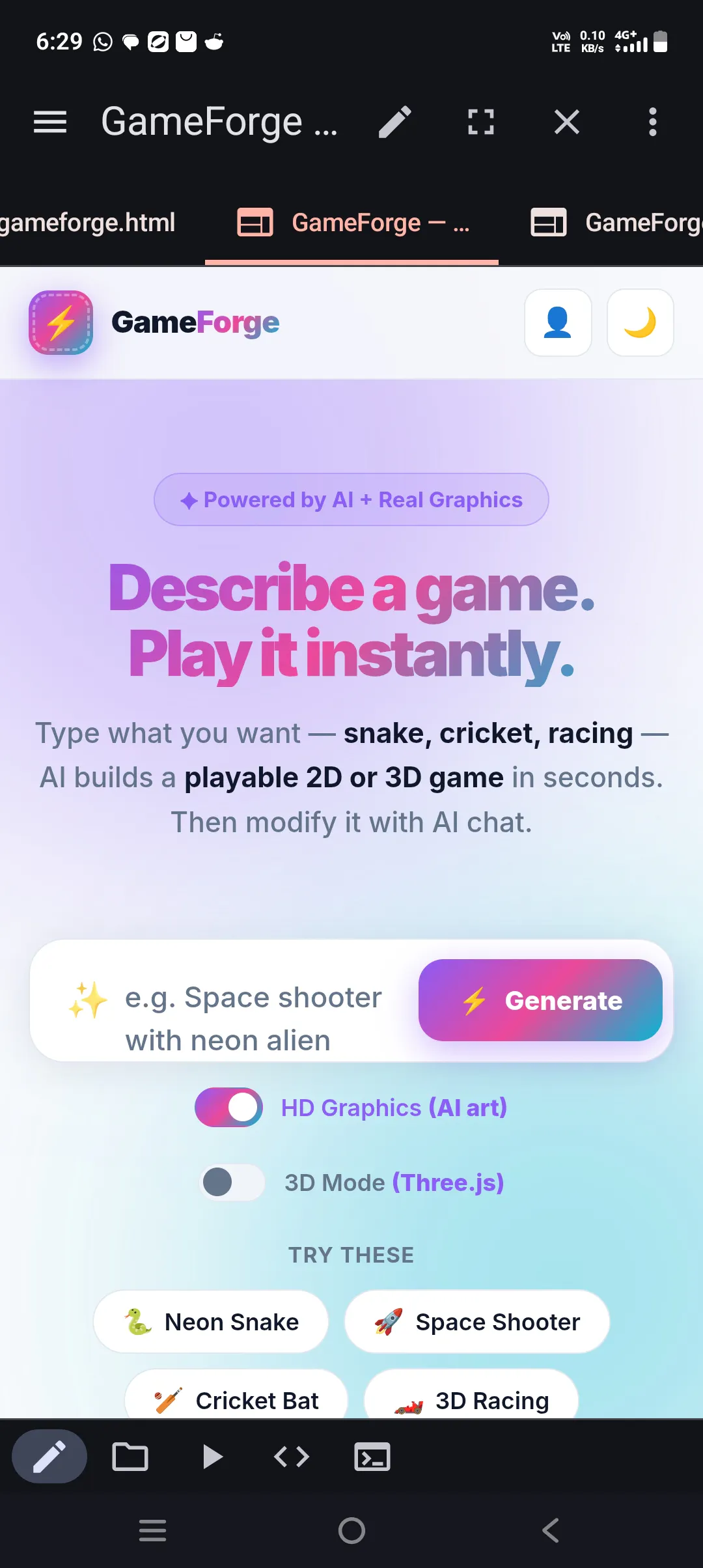 GameForge — Describe. Play. Create. gallery image