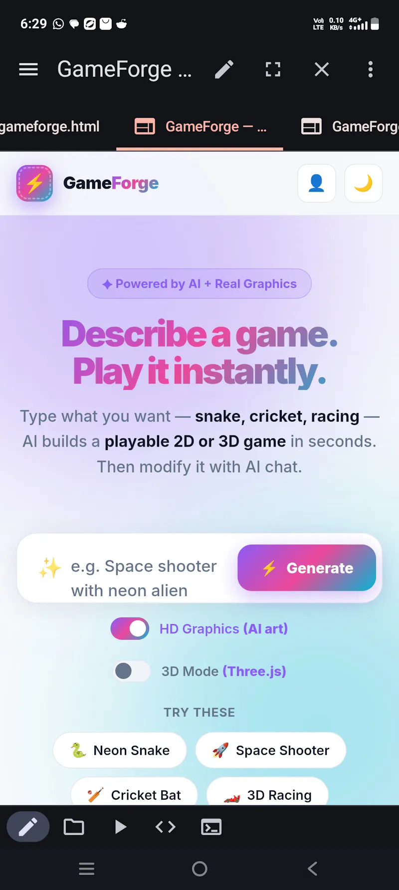 GameForge — Describe. Play. Create. screenshot 9