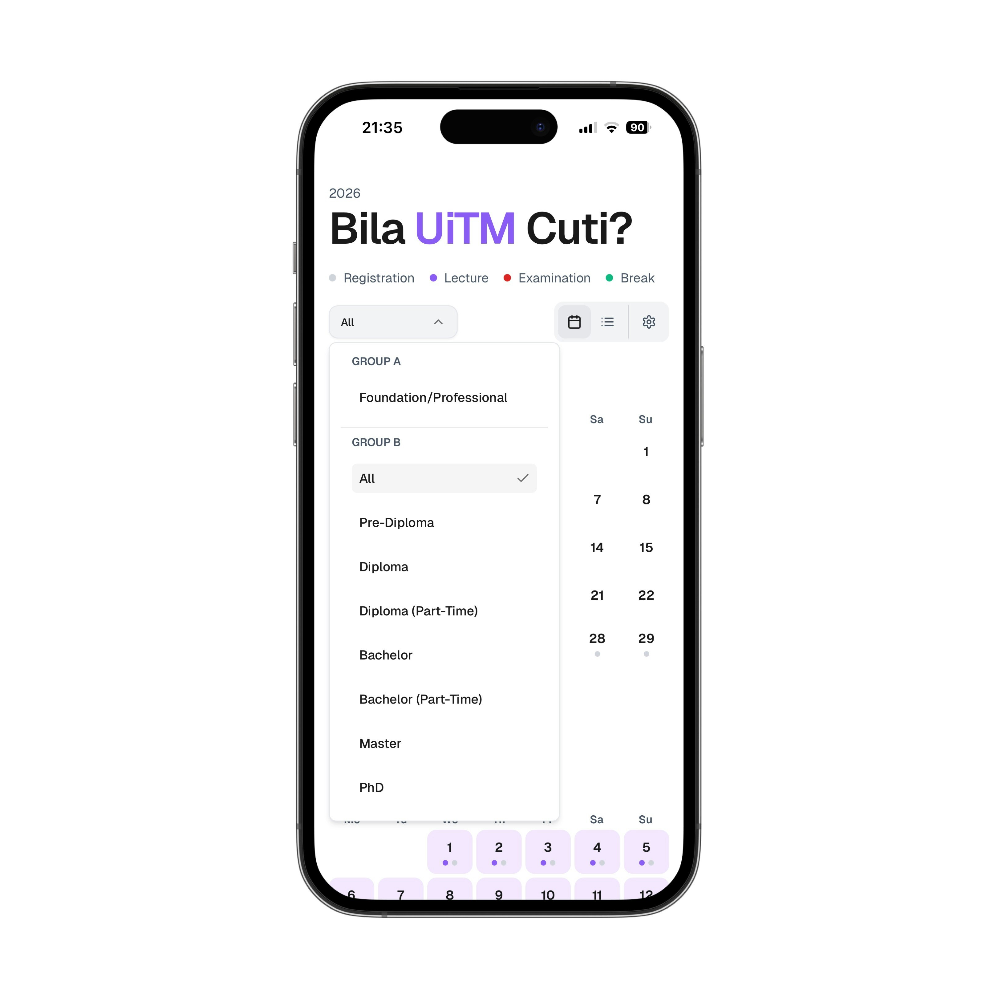 Bila UiTM Cuti? - Screenshot 4 showing product features and functionality
