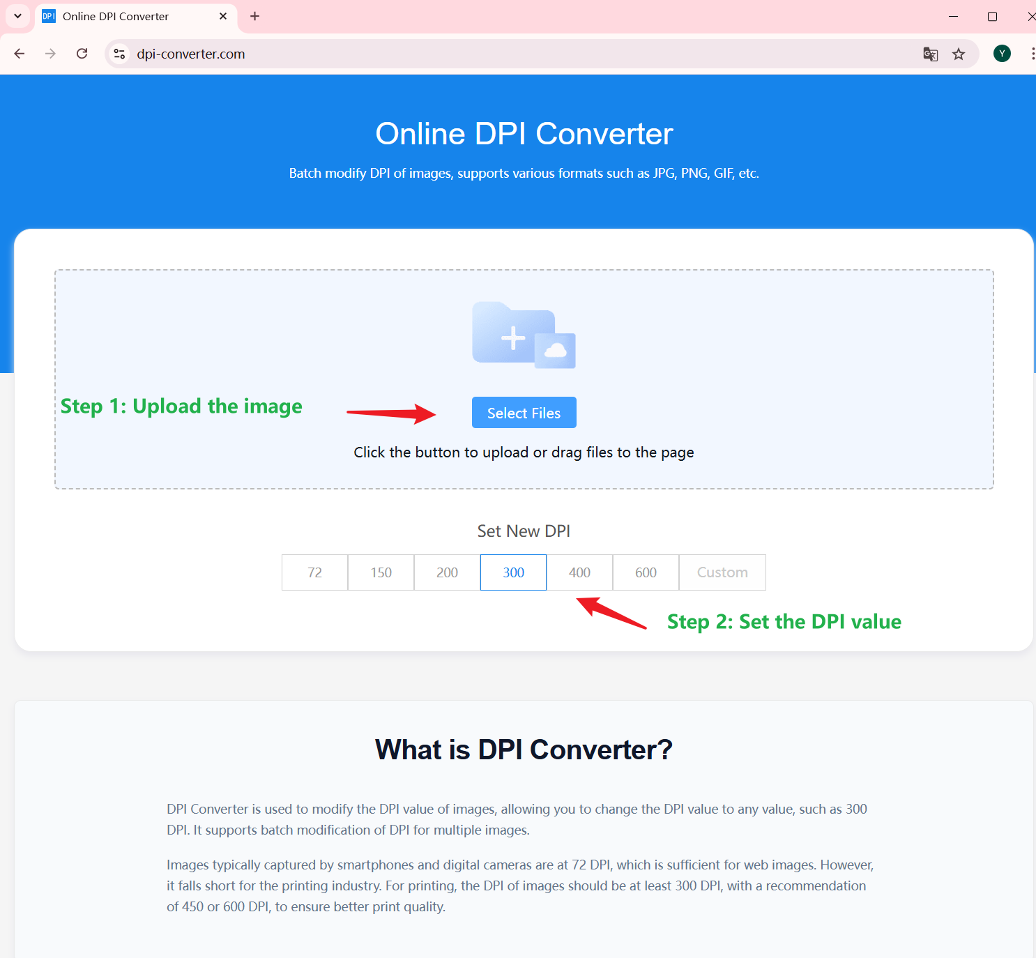Convertidor DPI en línea - Herramienta en línea para modificar el DPI de imagen por lotes para una mejor calidad media 2