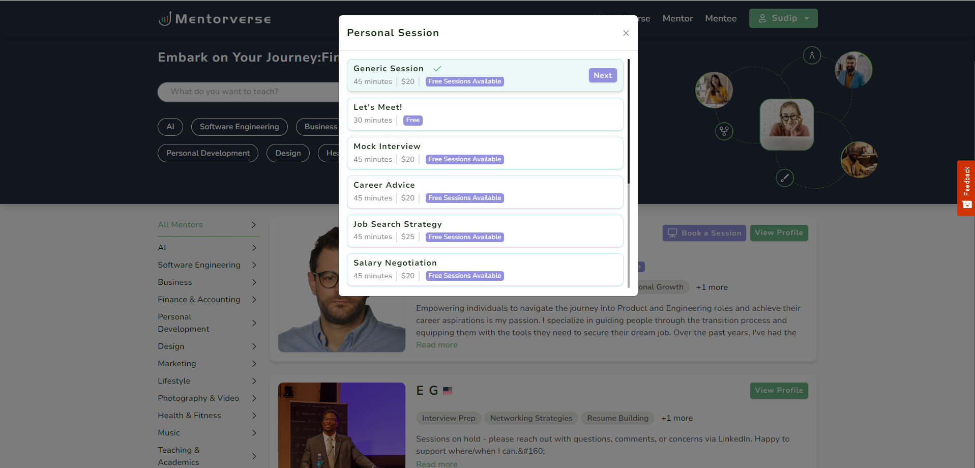 Mentorship Platform Mentorverse.io gallery image