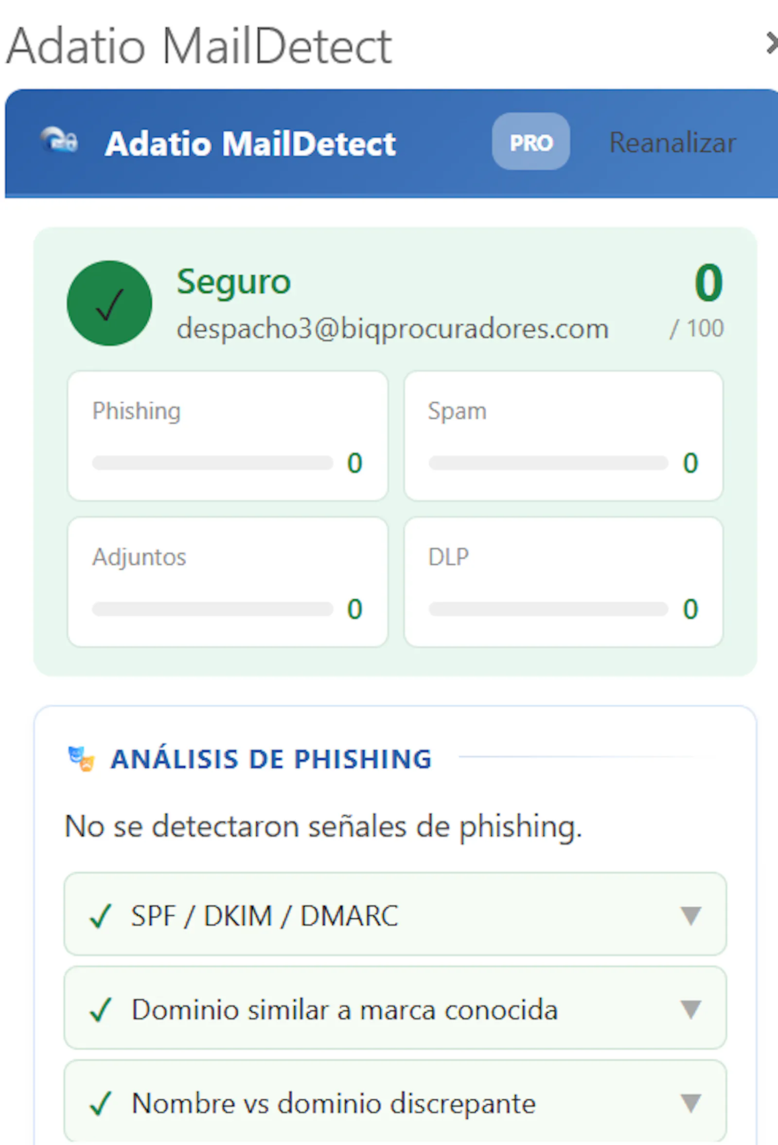 Adatio MailDetect screenshot 2