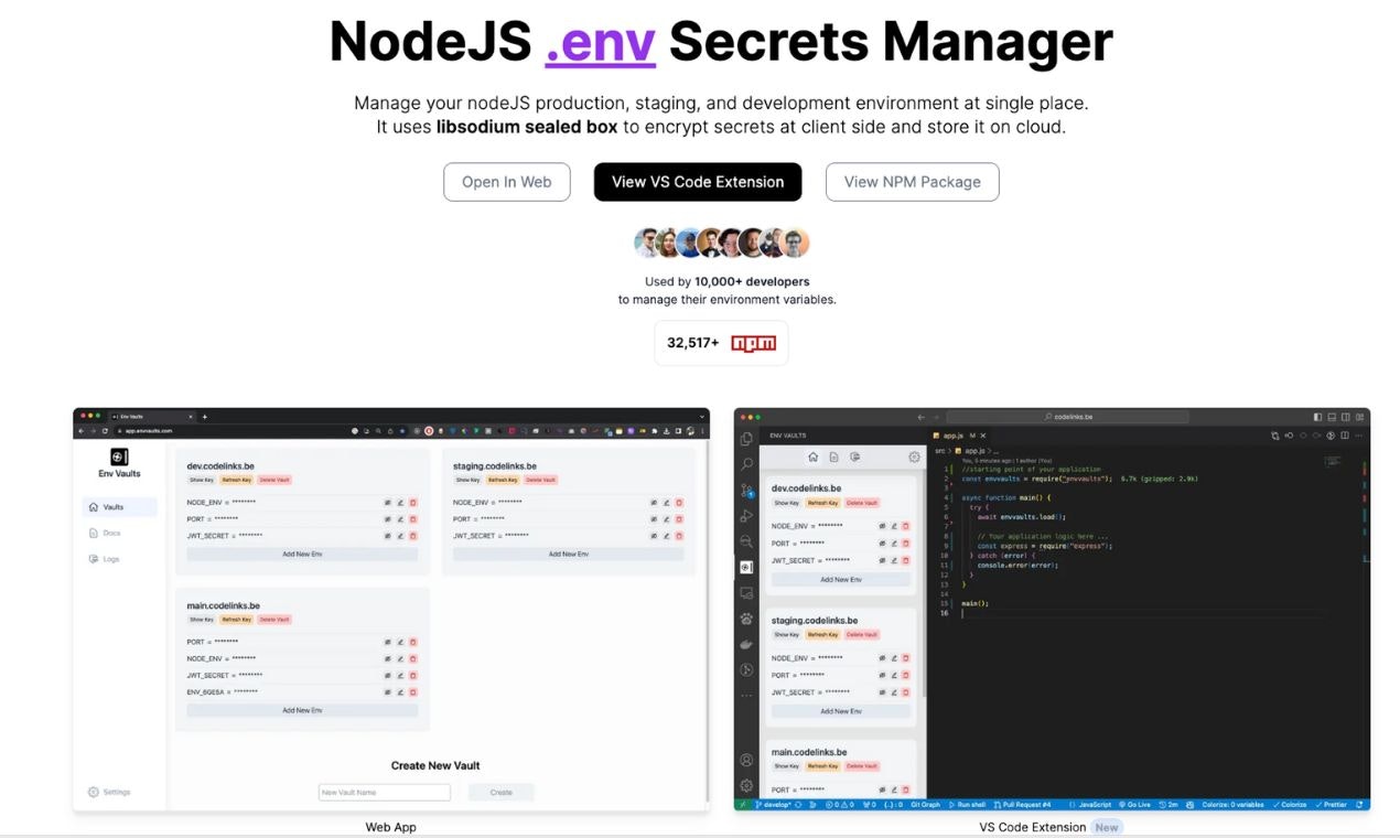 Envvaults .env Manager - Secrets Manager voor NodeJS -productie media 5