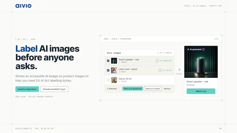 Aivio – EU AI Labels Shopify  screenshot 2
