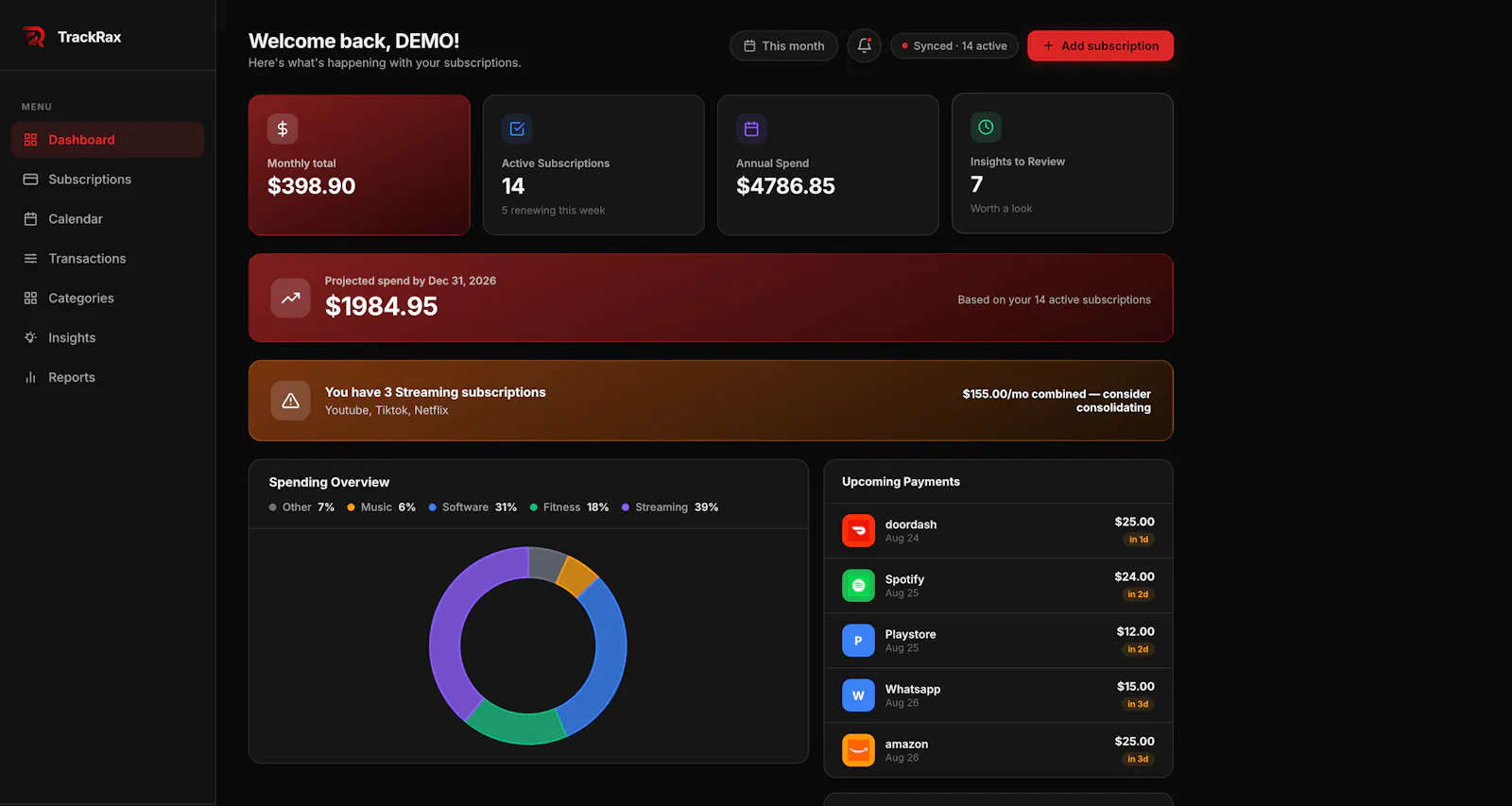 "TrackRax — Track every subscription" screenshot 1