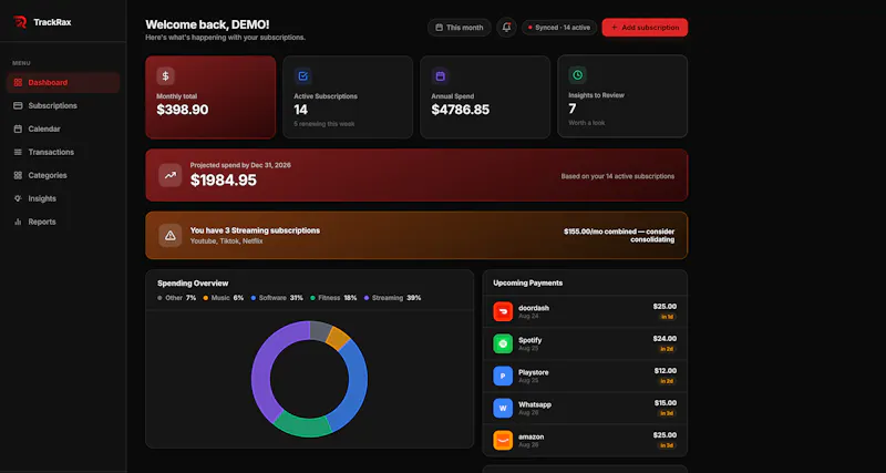 "TrackRax — Track every subscription" screenshot 1