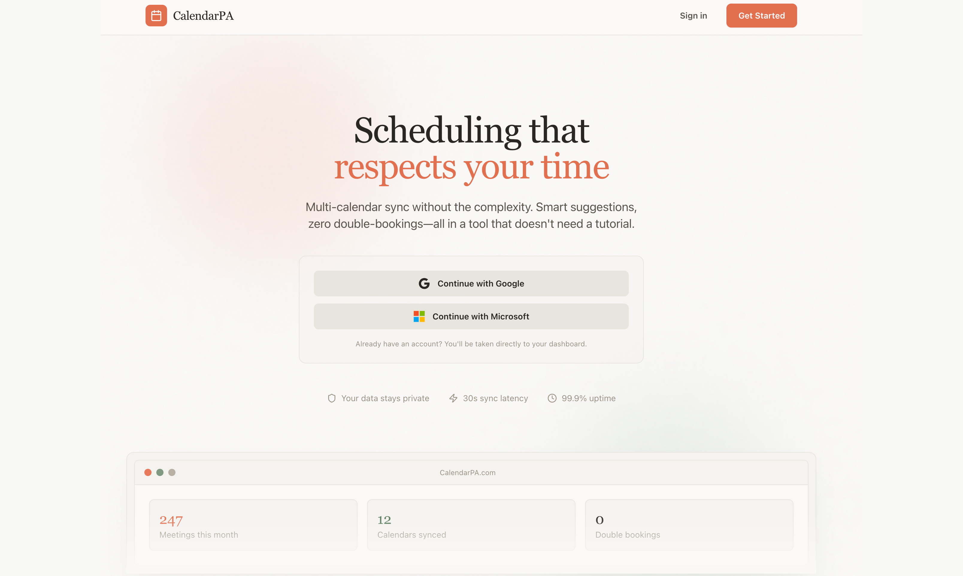 CalendarPA.com - Main product screenshot demonstrating key features and user interface