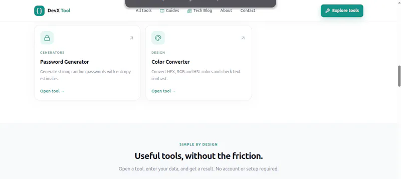 DevX Tool — Free Online Developer Suite screenshot 1