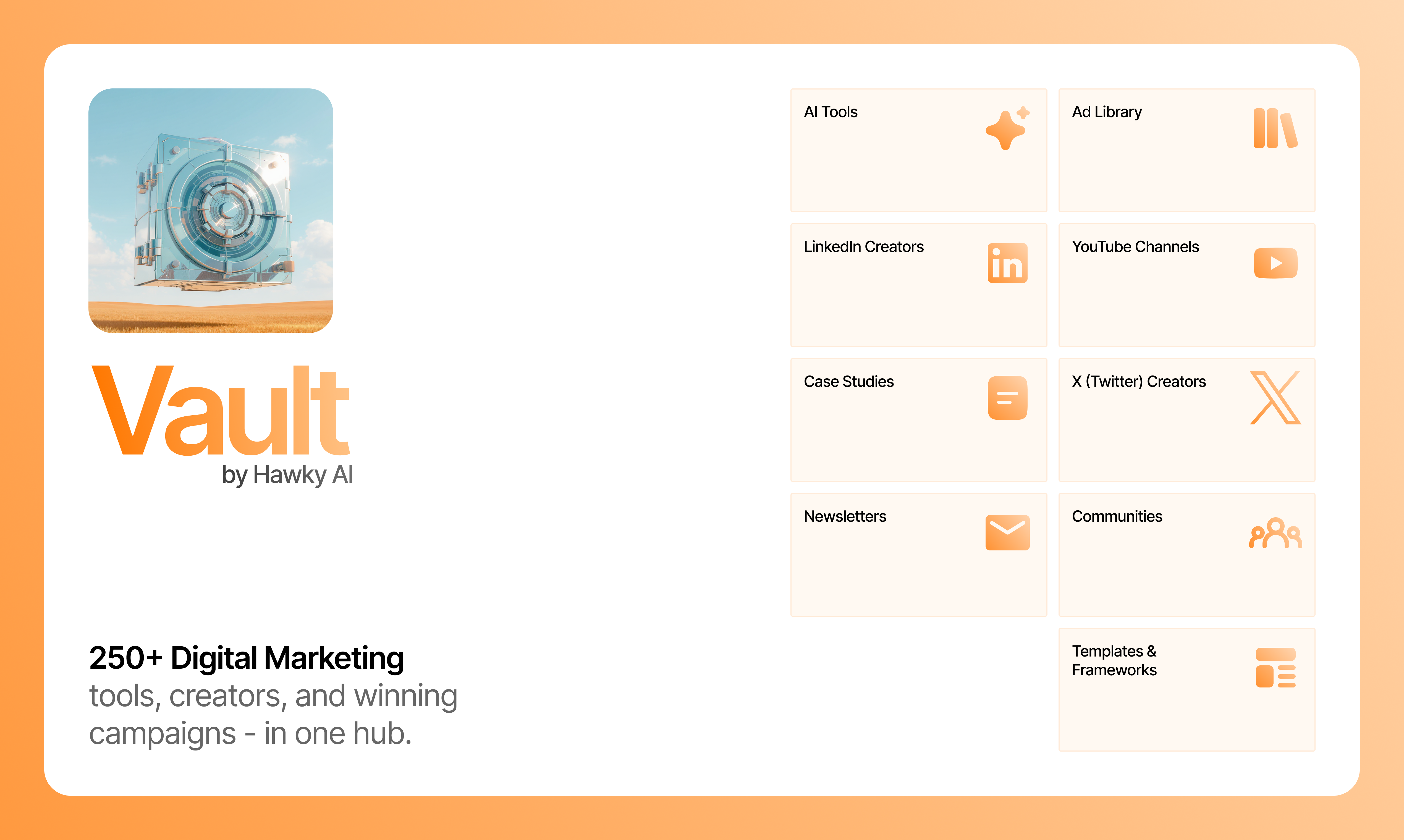 Digital Marketing Vault by Hawky - Main product screenshot demonstrating key features and user interface