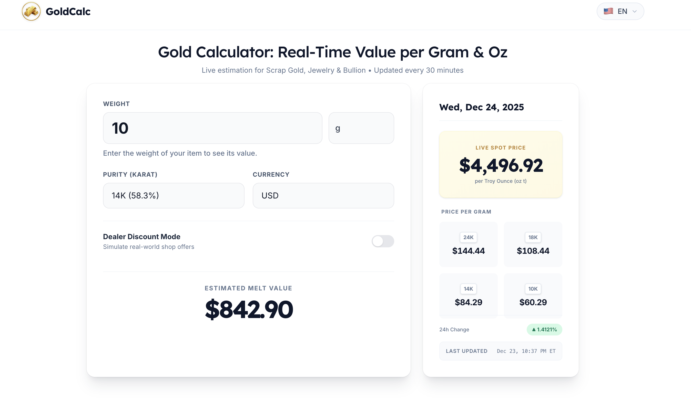 Gold Calculator - Screenshot 2 showing product features and functionality