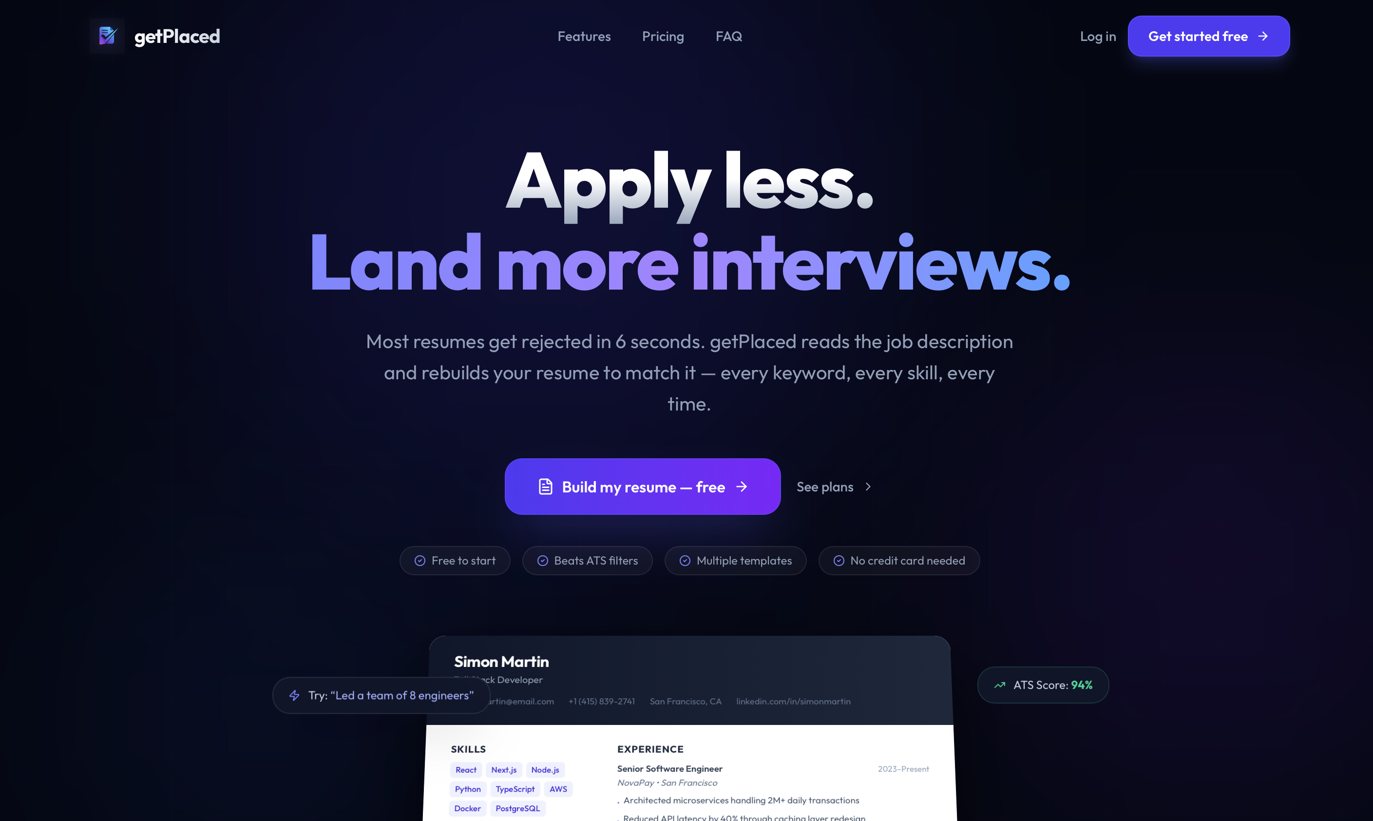getPlaced - Main product screenshot demonstrating key features and user interface