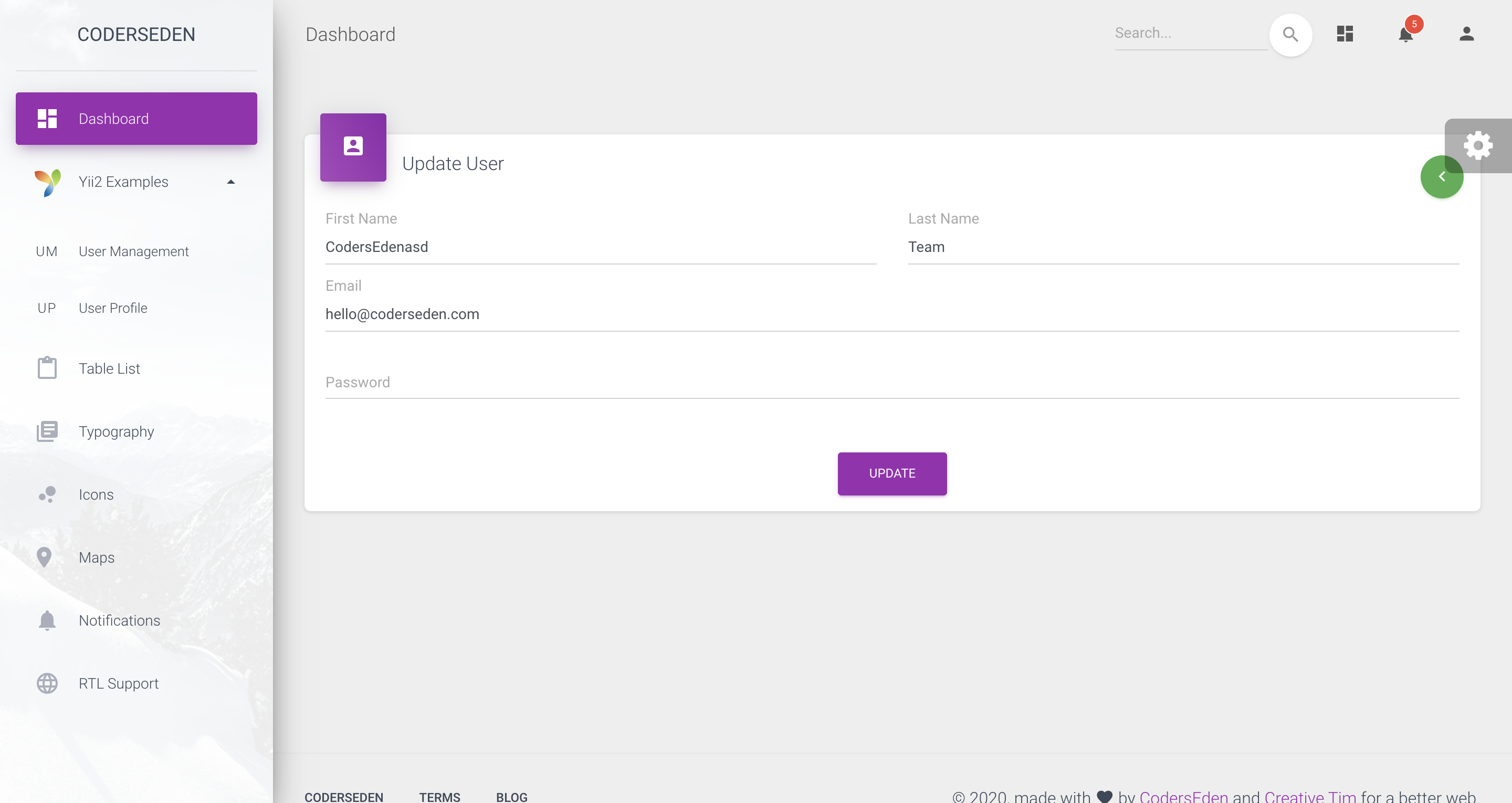 Material Dashboard Yii2 gallery image