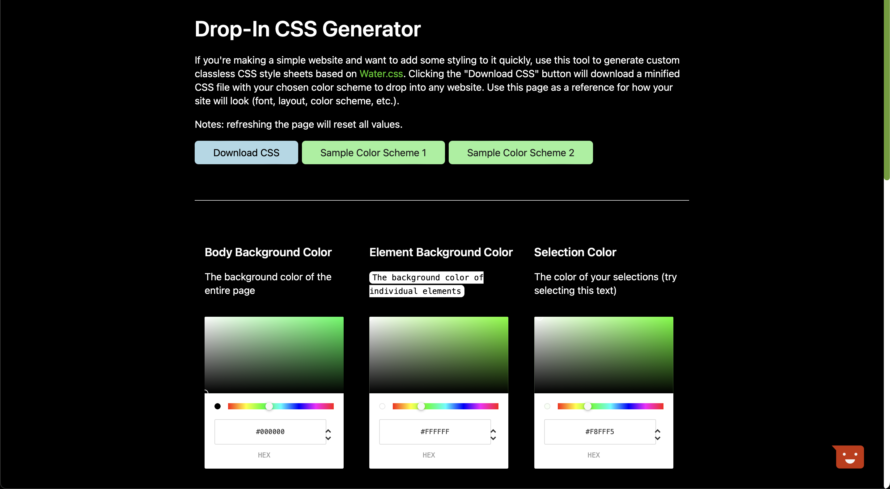 Drop-in CSS Jeneratörü - Basit web siteleri için özel stil sayfaları oluşturun medya 5