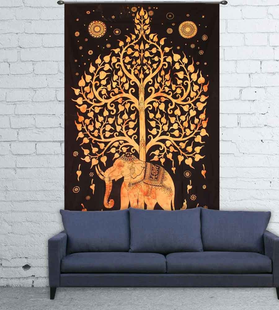 Indian Elephant Tree of Life Decorative Wall Tapestry
