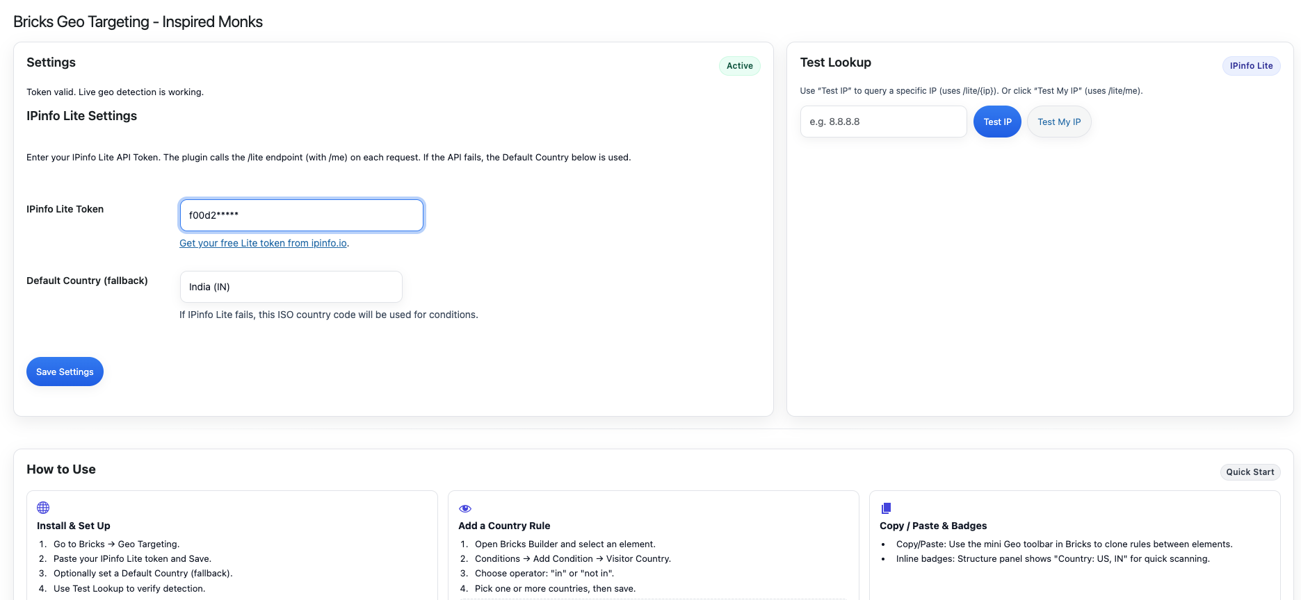 Bricks Geo Targeting by Inspired Monks - Screenshot 5 showing product features and functionality