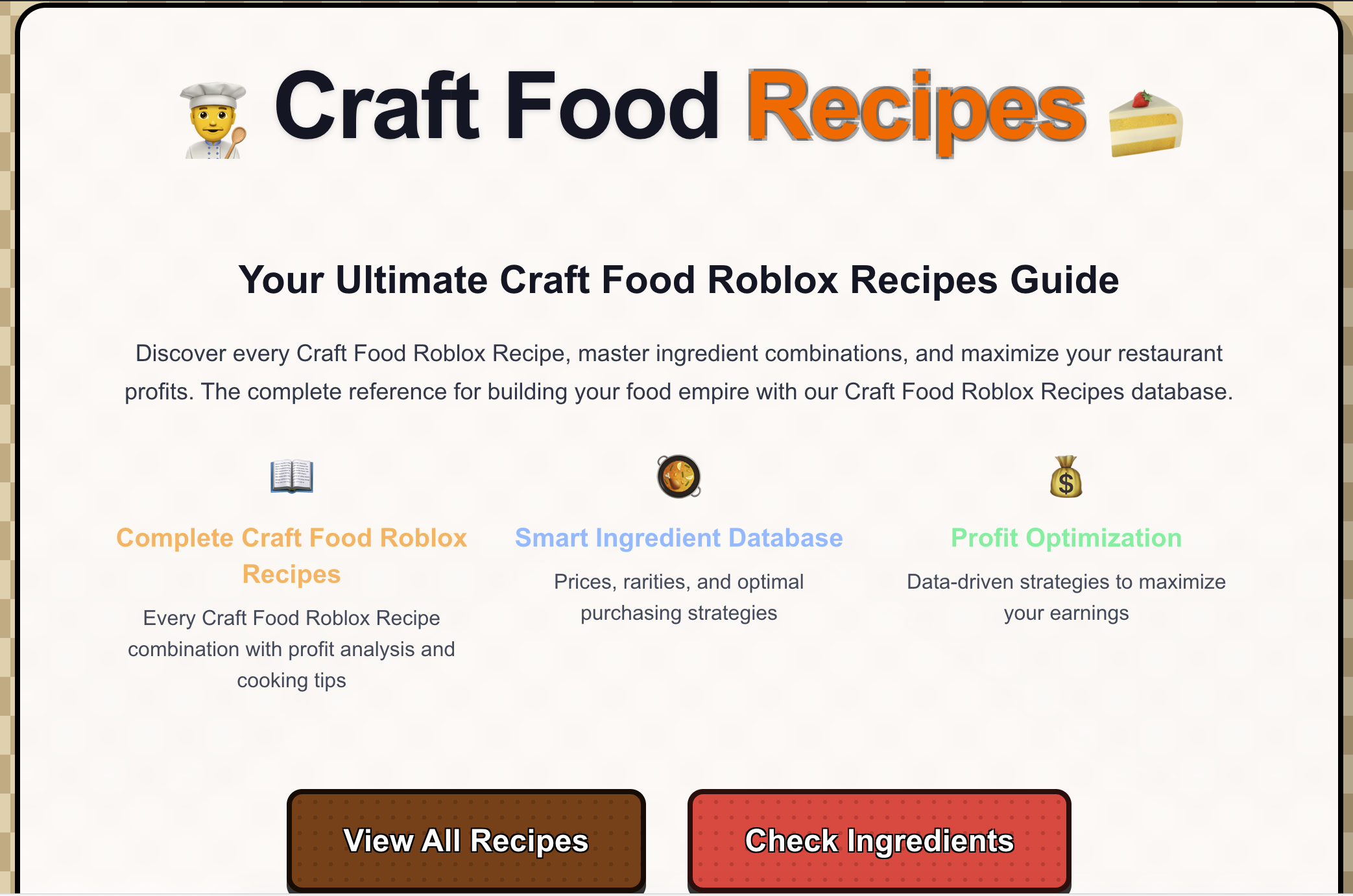 Craft Food Roblox Recipes - Main product screenshot demonstrating key features and user interface