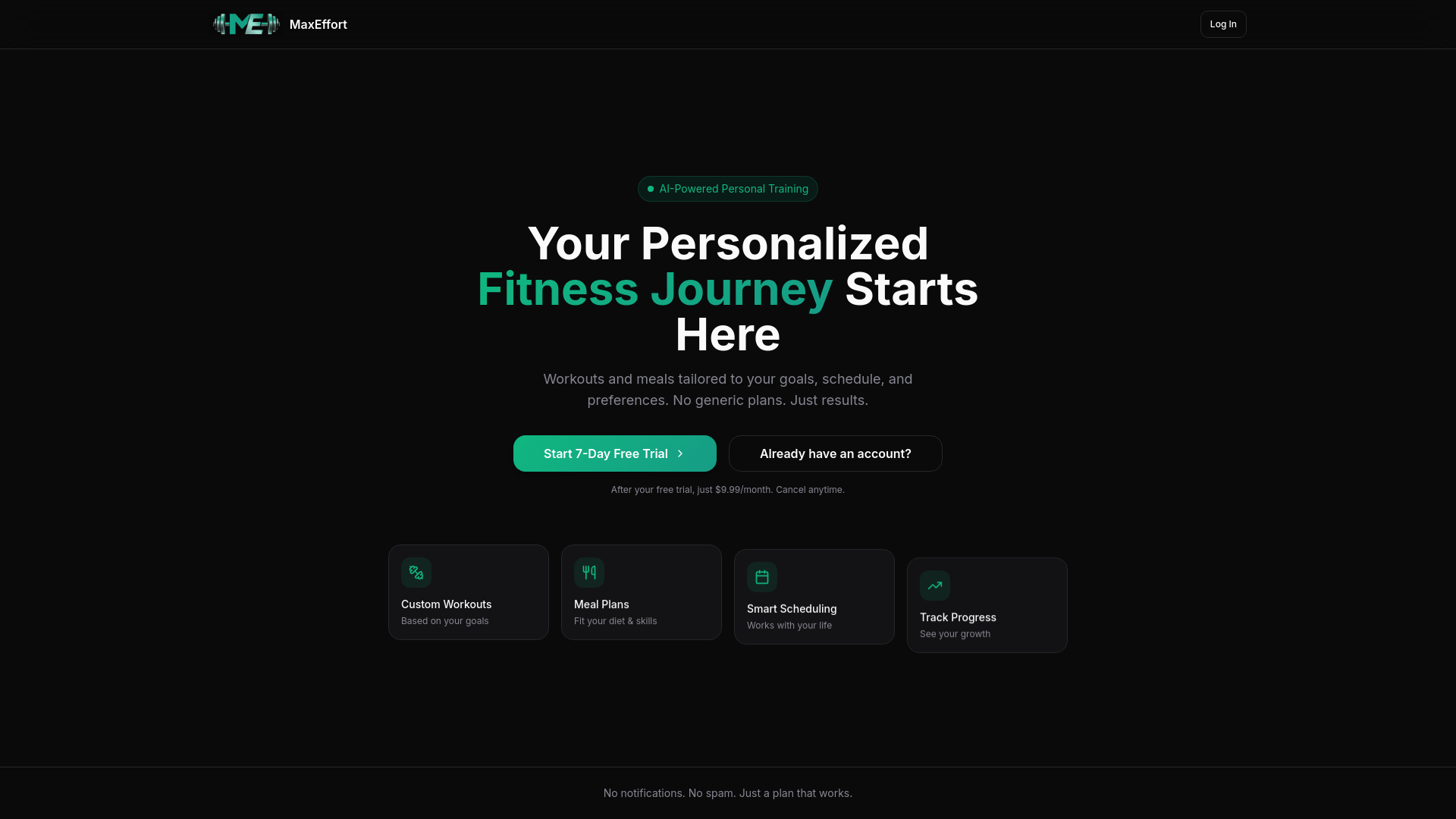 MaxEffort - Main product screenshot demonstrating key features and user interface