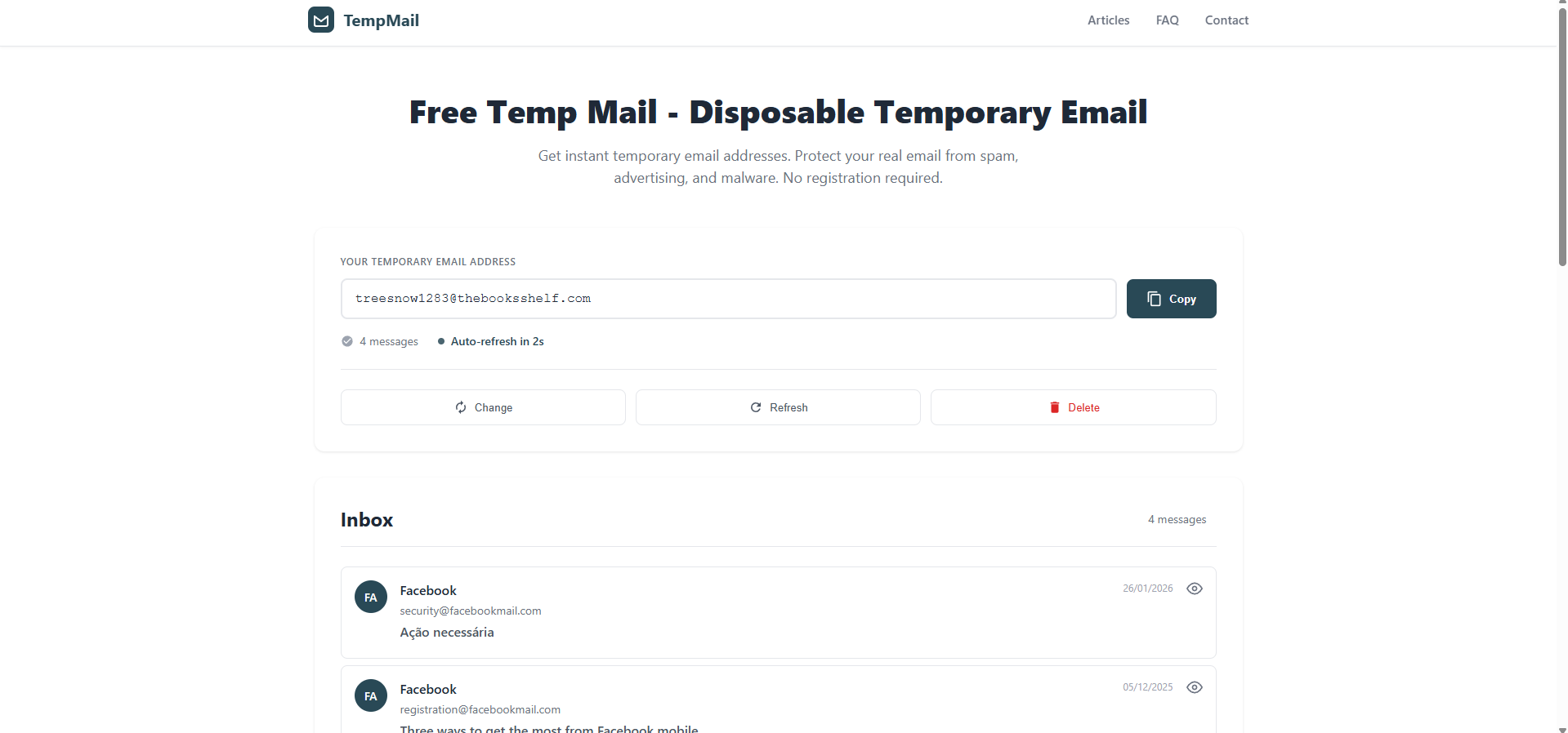 TempMail.website - Main product screenshot demonstrating key features and user interface