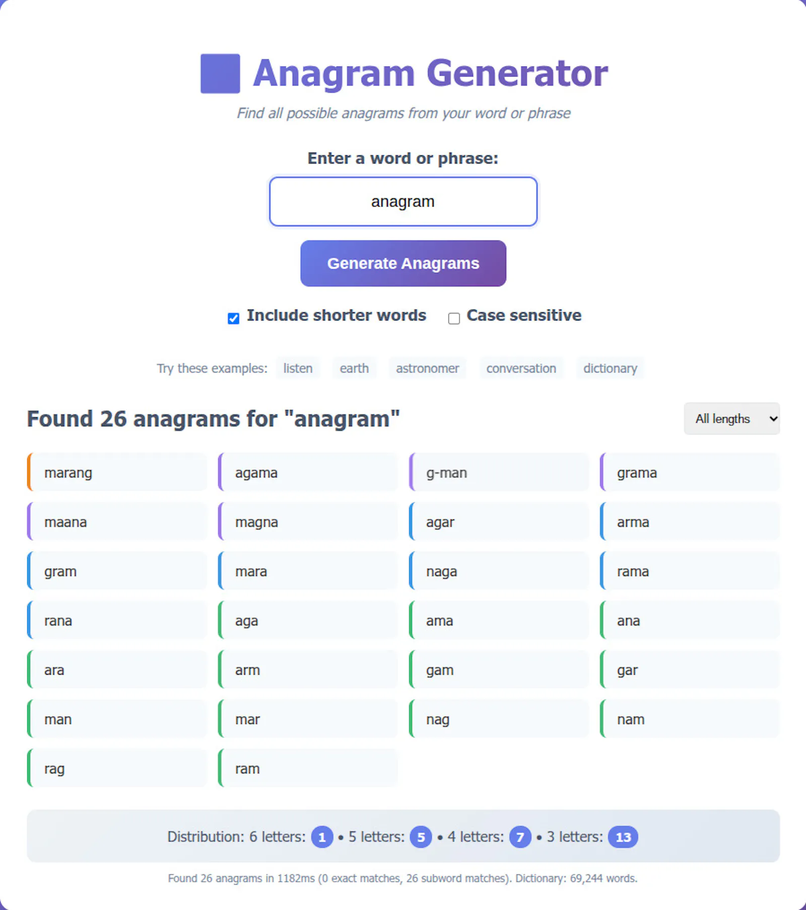 FreeWWW Anagram Solver screenshot 1