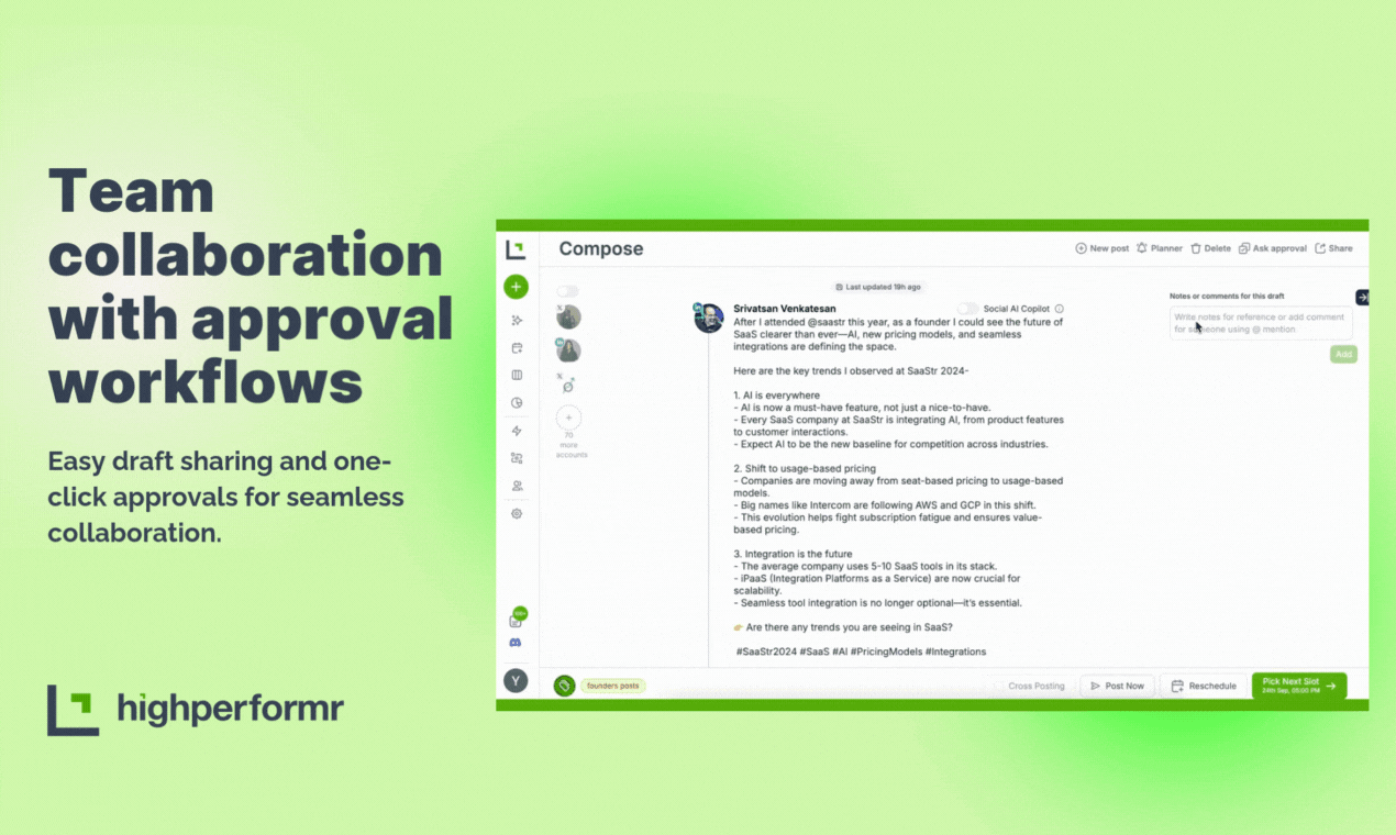 Highperformr для команд - Инструмент совместной работы в социальных сетях AI для небольших команд медиа 5