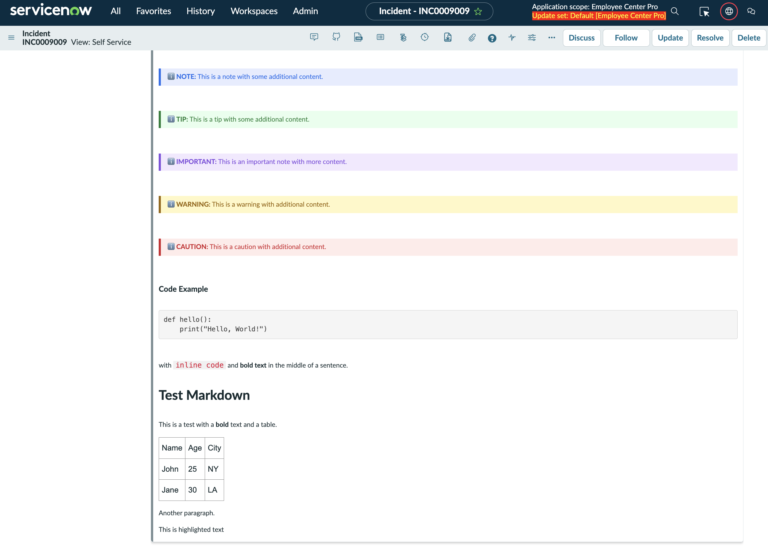 Markdown to ServiceNow - Screenshot 2 showing product features and functionality