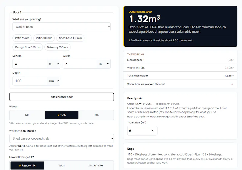 Concrete Calculator UK screenshot 3