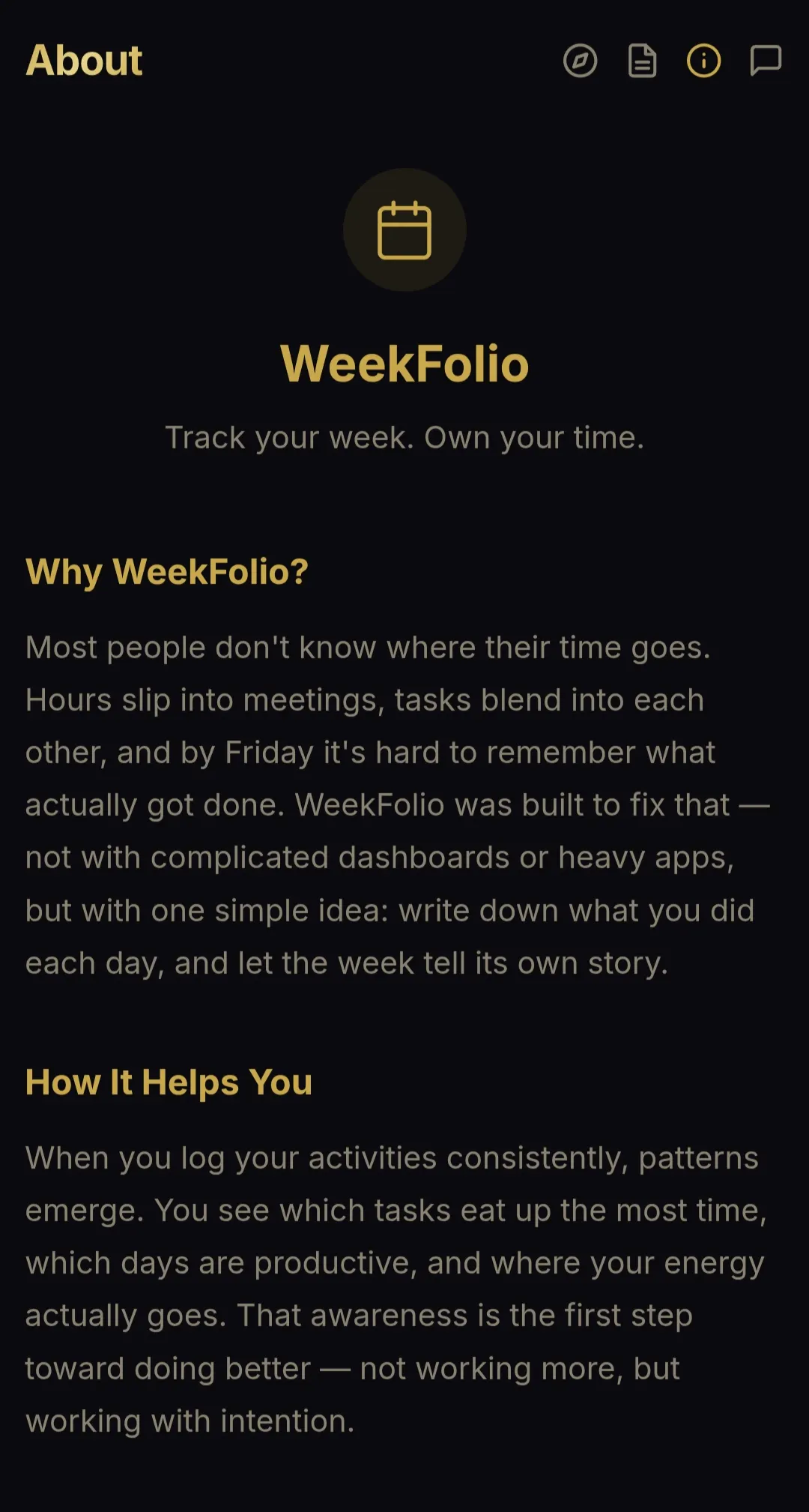 WeekFolio screenshot