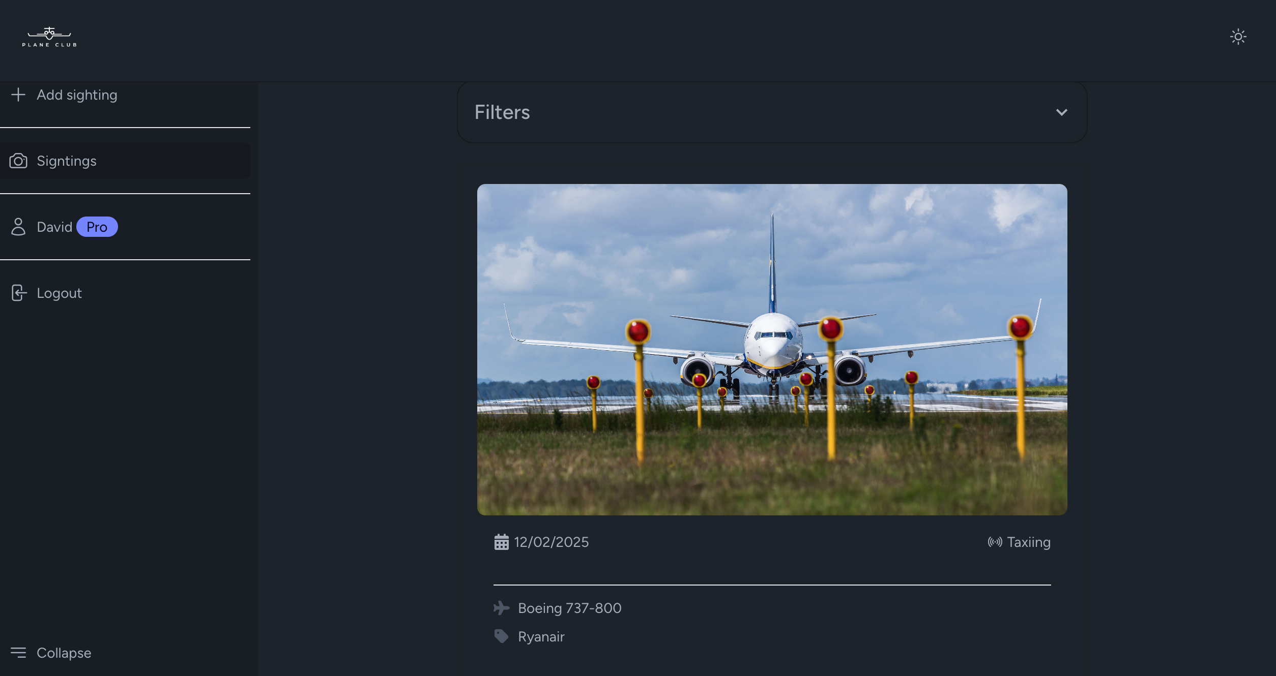 Flugzeugclub - Erfassen Sie Ihre Flugzeugsichtungen - standardmäßig privat. Medien 1