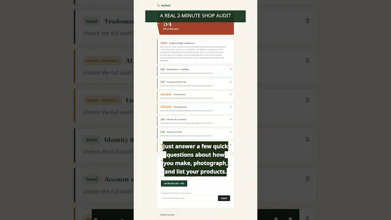 SellSafe — Etsy Shop Compliance Audit screenshot 1 (video preview)