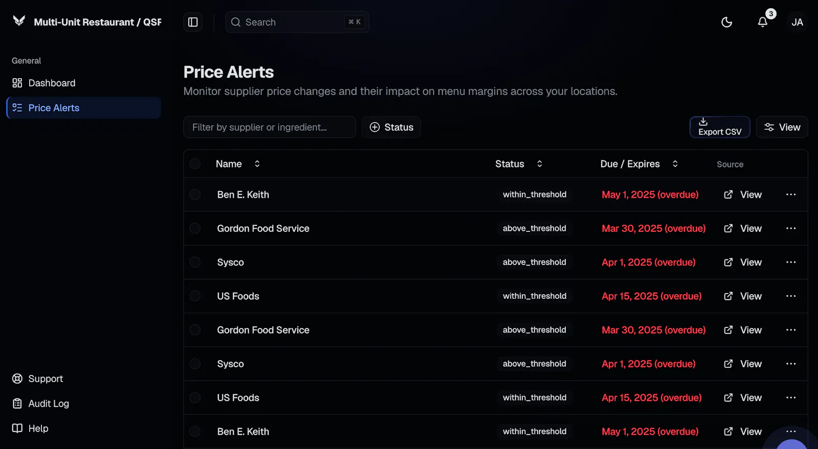  Supplier Price Change Alert Menu Margin screenshot 1