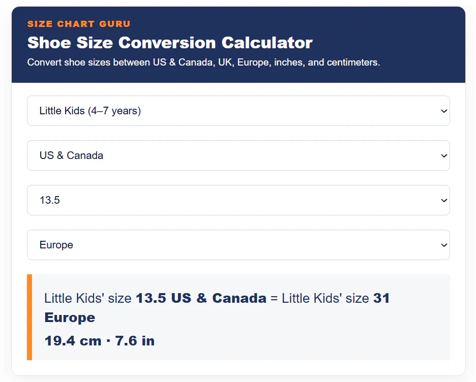 Shoe Size Conversion Calculator gallery image